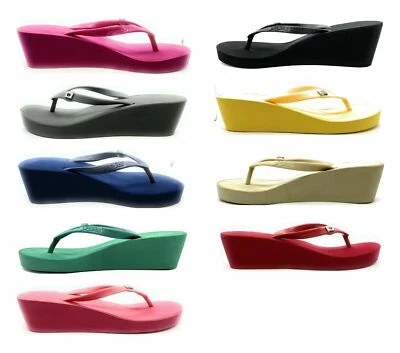 Popits Women 2'' Wedge Heel Platform Flip Flops Open Toe Sandal ~ Choose Color - Image 1 of 3