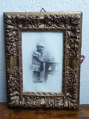Superbe très rare ancien cadre porte photo tableau miroir en bois doré - Photo 1/4