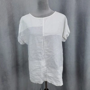 Pure Jill Linen Blouse Womens Medium White Gray Color Block Patchwork Top - Picture 1 of 10