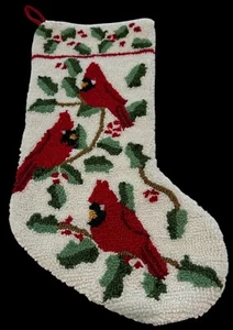 Vintage Latch Hook Christmas Holiday Stocking Cardinals  Birds Grief 3D Plush - Picture 1 of 8