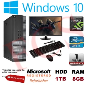 FAST GAMING DELL BUNDLE TOWER PC FULL SET COMPUTER SYSTEM INTEL i5 8GB 1TB GT730 - Picture 1 of 6