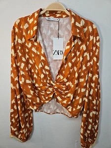 NWT Zara Linen Blend Top Blouse Size XL Bead Cuff Long Sleeve Side Zipper - Picture 1 of 10