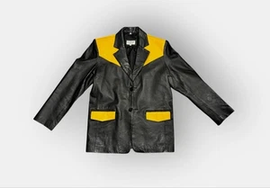 Vintage Leder Herren Western Blazer schwarz/gelb Straußenbesatz Gr. L 90er Cowboy - Bild 1 von 11