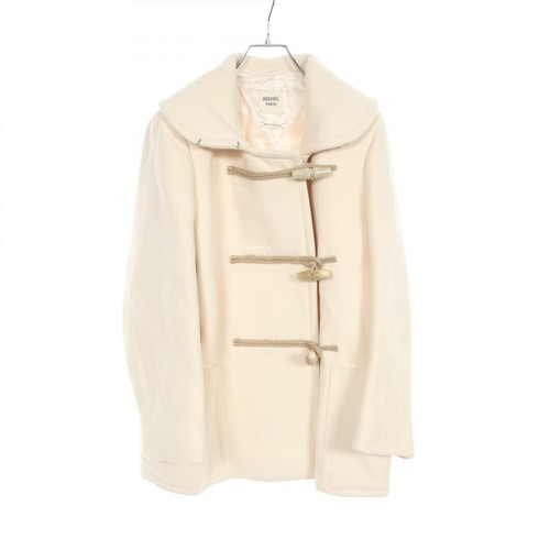 HERMÈS Hermes Duffle Cappotto Abbigliamento Cappottino Lana Donna Bianco 47 7107
