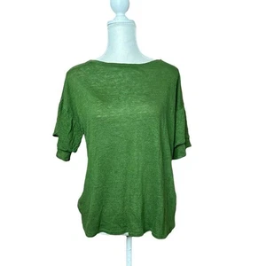 Blusa J. Jill Mujer Love Lino Relajada Tejido Verde Sólido Talla Pequeña - Imagen 1 de 8