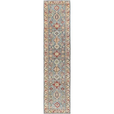 2'9"x12'9" Blue Kazak with Geometric Design Hand Knotted Rug Wool Runner 2020 - Image 1 of 4