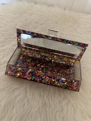 Estuche de maquillaje o bolso sin asas de confeti multicolor acrílico colección Sephora❤ Foto 1 de 4