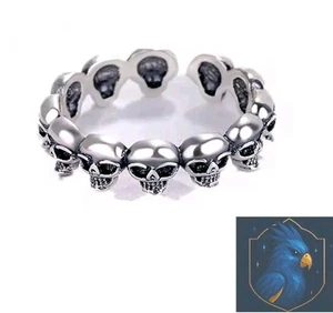 Sterling Silber Totenkopf Ring verstellbar Band Größe 5 Gothic Punk Biker Schmuck - Bild 1 von 12