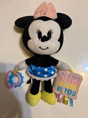 Vestido azul Disney bebê Minnie Mouse pelúcia chocalho mordedor enrugado brinquedo pendurado 15"" - Imagem 1 de 4