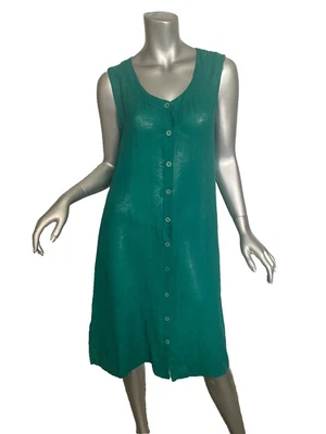 Womans FLAX Green Button Down Sleeveless Linen Dress Size S - Image 1 of 4