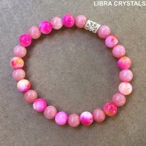 Pink Agate - Womens Bead Bracelet Elastic Tie 7in 8mm - Picture 1 of 3