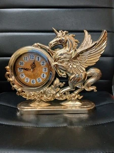 J.H. Gould, Howard Miller, plated Pegasus Unicorn. Shelf, mantel, horse clock. - Picture 1 of 6