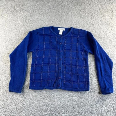Dressbarn Cardigan Sweater Womens Small Blue Beaded Boho Cottage Grandma Preppy - Image 1 of 4