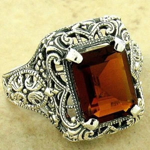 ANILLO FILIGRANA GRANATE SIMULADO ESTILO VICTORIANO PLATA ESTERLINA 925 2,5 CT 1128Z - Imagen 1 de 3