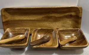 Vintage Bamboo Hand Crafted Carved Wooden Serving Set - Sushi - Condiments - Picture 1 of 6