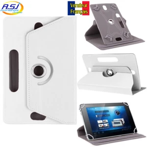 Etui Housse universelle tablette 10 pouces rotation 360° effet cuir blanc - Photo 1/1