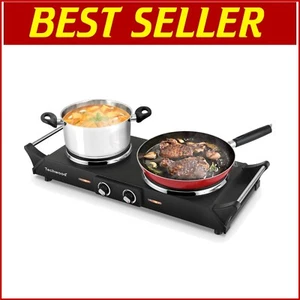 Compact Electric Double Burner with Stay Cool Handles - Perfect for All Cookware - Picture 1 of 10