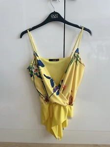 🙂 Atemberaubendes Quiz Damen gelb Blumenmuster Body Größe 10 UK - Bild 1 von 3