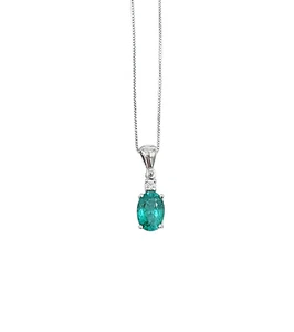 Halskette Frauen aus Weißgold 18 KT Mit Anhänger Mit Smaragd Oval Und Diamant - Bild 1 von 12
