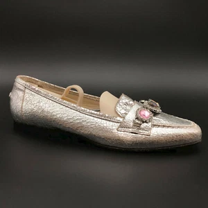 Mocassini ballerine Ingledews vintage argento metallizzato pelle gioiello "cracked" donna US 5 - Foto 1 di 10