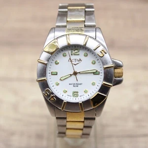 Activa Watch Mens Silver Tone Stainless Steel Classic White Date Dial Quartz - Picture 1 of 8