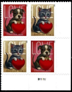 #5745 - 5746 2023 Love - Kitty & Puppy Plate Block/4 - MNH - Picture 1 of 1
