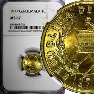 Guatemala Brass 1977 1 Centavo NGC MS67 TOP GRADED KM# 275.1 (021) - Picture 1 of 5