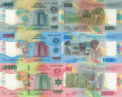 Central African States 3 PCS Set: 500 to 2,000 Francs 2022- p-700 to p-702 UNC - Image 1 of 4