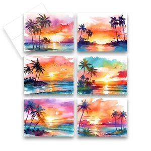 12 All Occasion Note Cards Blank with Envelopes - Sunset Beach ( 2 of Each ) - Picture 1 of 9