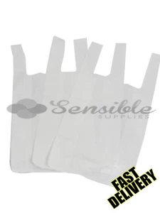 200 x STRONG WHITE PLASTIC VEST CARRIER BAGS 10X15X18", 11MU - Picture 1 of 4
