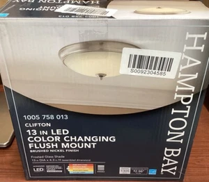 NEW Hampton Bay Clifton 13 in. Brushed Nickel Selectable LED Flush Mount B42 - Picture 1 of 2