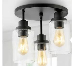 JONATHAN Y Semi Flush Mount 12.5"x12" 3-Light Black Iron Glass LED Indoor Read * - Picture 1 of 3