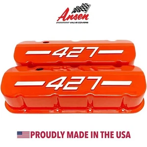 Big Block Chevy 427 Tall Valve Covers ORANGE with Raised Logo - Ansen USA - Picture 1 of 5