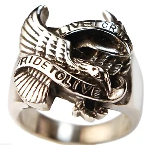 Eagle Live to Ride to Live Biker Mens ring 316L stainless steel size 14 T60 - Picture 1 of 2