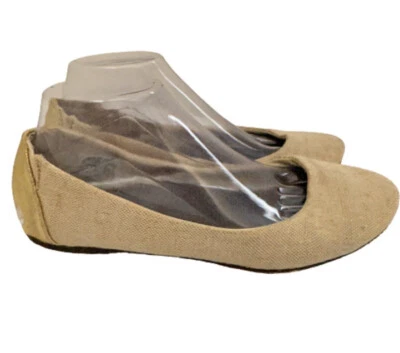 Reef Flats Womens 9 Linen Tweed Gold Slip On Almond Toe Tropic Ballet Shoes  - Image 1 of 4