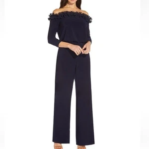 Adrianna Papell Jumpsuit Women's 6 Navy Blue Off Shoulder Formal Evening Pants - Picture 1 of 12
