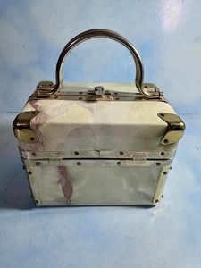 Vintage 1960s Train Case Box Style Purse Marble Print - Picture 1 of 7