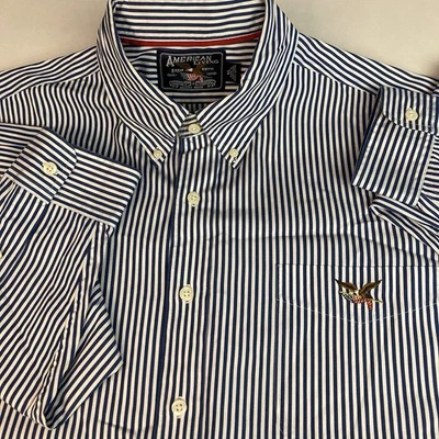 Camisa American Living Hombre XL Azul Rayas Manga Larga Abotonada Bordada Águila Foto 1 de 4