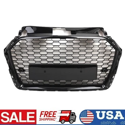 RS3 Style Honycomb Front Bumper Grille Grill For 2016-2019 Audi A3 S3 8V Black — 第 1/4 张图片