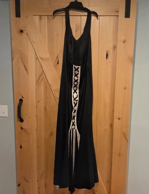 Sexy Vestido Halter Gótico Formal Steppin Out Talla 14W Negro Satén Con Cordones Espalda Foto 1 de 4