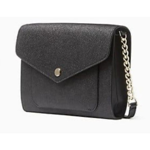 Borsa donna Kate Spade nera tessuto glitter metallizzato patta tracolla borsetta