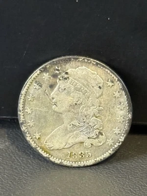 1835 Capped Bust Silver Quarter 25 C. AU Details And Luster *SOME DAMAGE* - Image 1 of 2