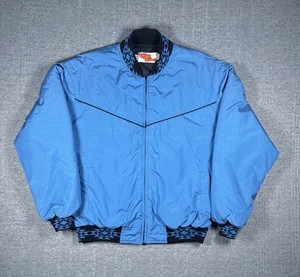 Vintage Western Bomber Jacket Comfy Casuals Blue Aztec Cowboy Size L USA 80s - Picture 1 of 7