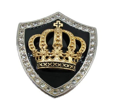 Пряжка для ремня королевская корона и щит прозрачные стразы черная эмаль золотая корона - Изображение 1 из 4