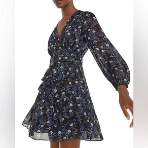 Nuevo con etiquetas Vestido para mujer The Kooples Paris estampado floral lazo cintura azul amapola talla 2 - Imagen 1 de 10