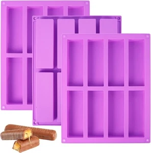 3 Pack Granola Bar Silicone Mold - 8 Cavity Rectangle Energy for Purple - Picture 1 of 8