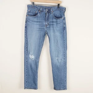 Levis 502 Medium Wash Blue Taper Fit Distressed Ripped Jeans Mens Sz 34 x 30 - Picture 1 of 13