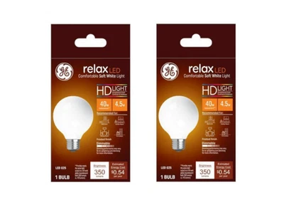 GE Relax HD LED Light Bulbs Soft White 360 Lumens 40w 4.5 Watt 2 Bulb Pack G25 - Image 1 of 2