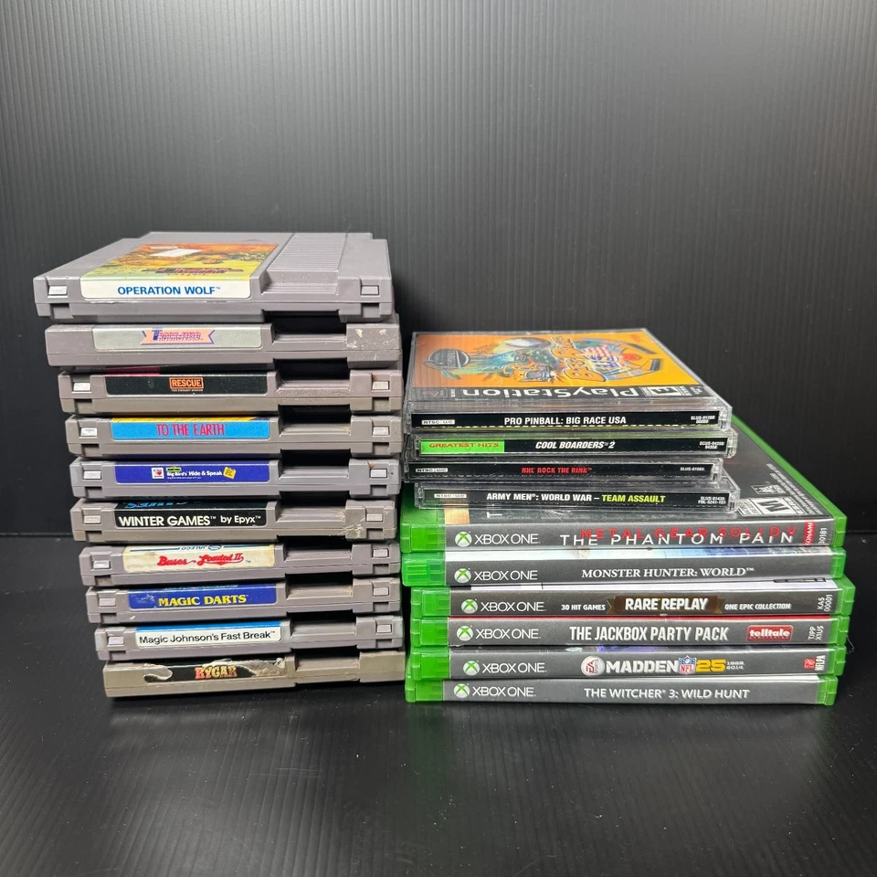 Lote Mixto de 20 Juegos NES, PS1 y Xbox One Rygar, Rare Replay, Witcher III y Más Foto 1 de 4