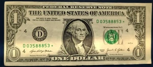 US $1 Bill Star Note Series 2021 D03588853* Misaligned Error - Bild 1 von 2